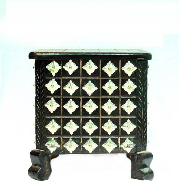 Smarts collection Beautiful Antique Wooden Stool with Brass Cutting Design Storage Stool for Living Room and Bedroom Furniture (Brown 15x15x15 Inches) Solid Wood Corner Table (Finish Color - Brown, Pre-assembled) Solid Wood Side Table (Finish Color - brown, Pre-assembled) Solid Wood Side Table
