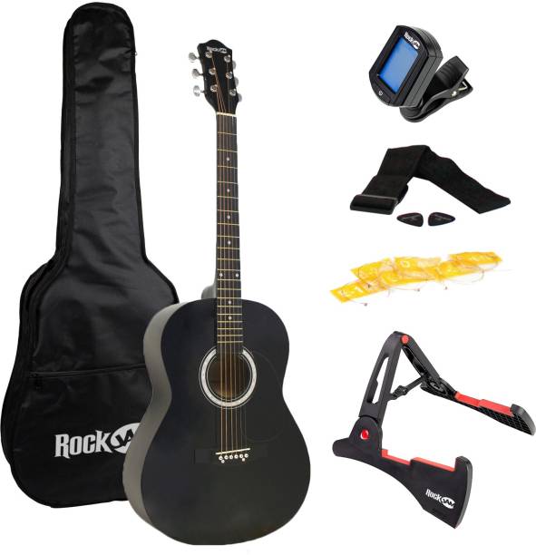 RockJam RJW-101-BK-PK Acoustic Guitar Linden Wood Hard Wood Right Hand Orientation