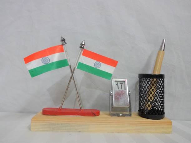 Revcoz Wooden Pen Stand for Office and Study Table with Flag Design Card Display Stand
