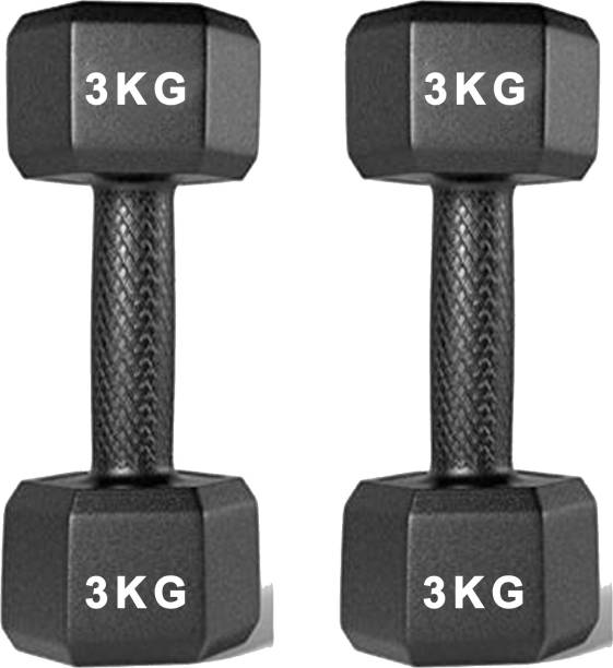 NSP Black PVC ll Set, 1 Pair , Hex , Home Gym 3KGS X 2PCS Fixed Weight Dumbbell