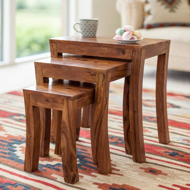 FUREON Wooden Stool set of 3 Coffee End Side Tables, Solid Wood Nesting Table
