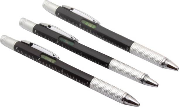 Ledos Set Of 3 -Ledos 5 in 1 Ballpoint Pen With 2 Screw Driver, Measuring Scale, level Indicator, For Office & School - Black Multi-function Pen