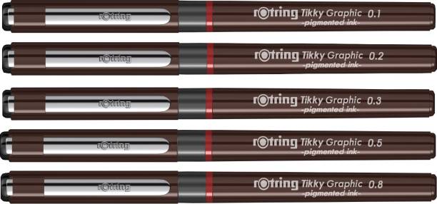 rotring 0.1, 0.2, 0.3, 0.5, 0.8mm Tikky Graphic with Black Pigmented Ink, Non-Refillable Fineliner Pen
