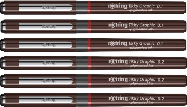 rotring 0.1, 0.2mm Tikky Graphic with Black Pigmented Lightfast Resistant Ink 3pc each Fineliner Pen