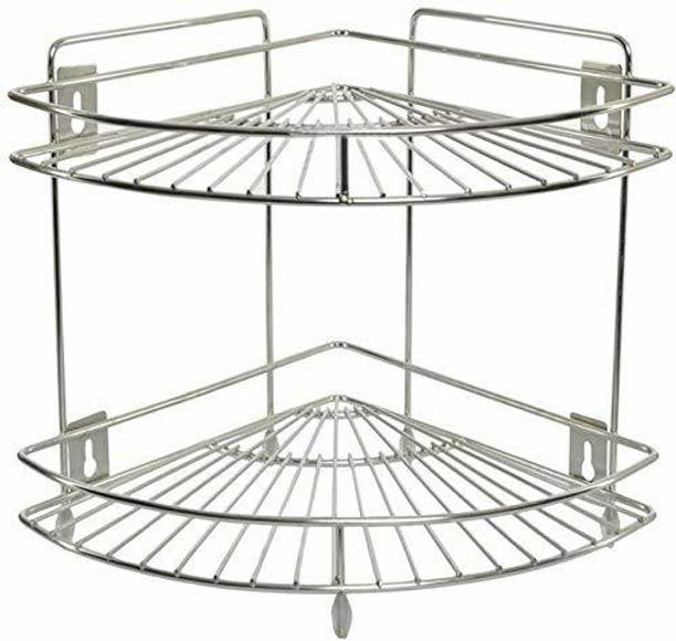 Levon Containers Kitchen Rack Steel Stainless Steel Corner Shelf Storage Rack 2 Tier Kitchen Shelves Corner Rack for Bathroom