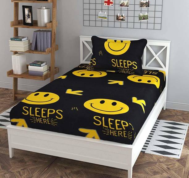 masn Polycotton Single Flat 250 TC Cartoon 1 Bedsheet with 2 Pillow Covers