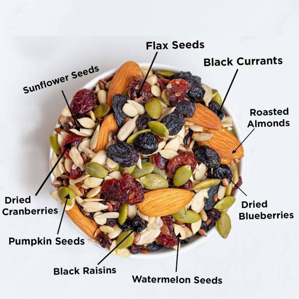 Temperado Superfood Trail Mix - Almonds, Pumpkin, Sunflower, Watermelon, Flax Seeds, Black Raisins, Black Currant, Cranberries and Blueberries (250G) Mixed Seeds