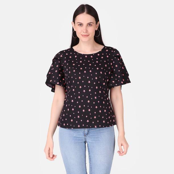 JMJW & SONS Casual Printed Women Black Top