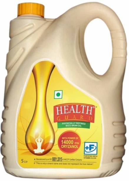 HEALTH GAURD Physically Refined Rice Bran Oil, 5 litres with 14000 PPM Oryzanol Rice Bran Oil Can