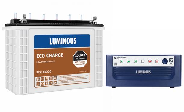 LUMINOUS Eco Charge ECO 18000 150Ah Tall Tubular Inverter Battery With Eco Watt Neo 800 Square Wave Inverter Tubular Inverter Battery Tubular Inverter Battery