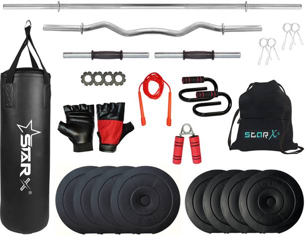 STARX PVC 20 kg with 3Ft Curl Rod, 5Ft Straight Rod Accessories With Black Punching Bag (Not Filled) जिम & फिटनेस किट