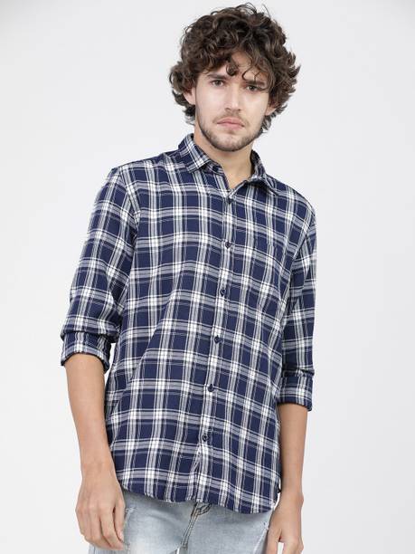 KETCH Men Slim Fit Checkered Cut Away Collar Casual Shirt