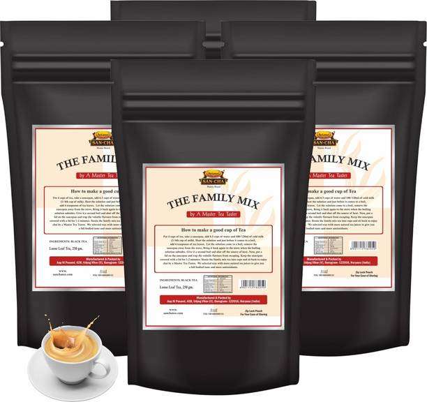 SANCHA Family Mix House Blend Tea| Pack of 4|Darjeeling Leaf+Assam CTC Tea| Full Bodied Unflavoured Black Tea Pouch