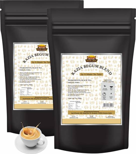 SANCHA Razia Begum Famous House Blend (2PACK) Darjeeling+Assam Leaf Tea, Full Bodied & Aromatic (Serves 250Cups+) Black Tea Pouch