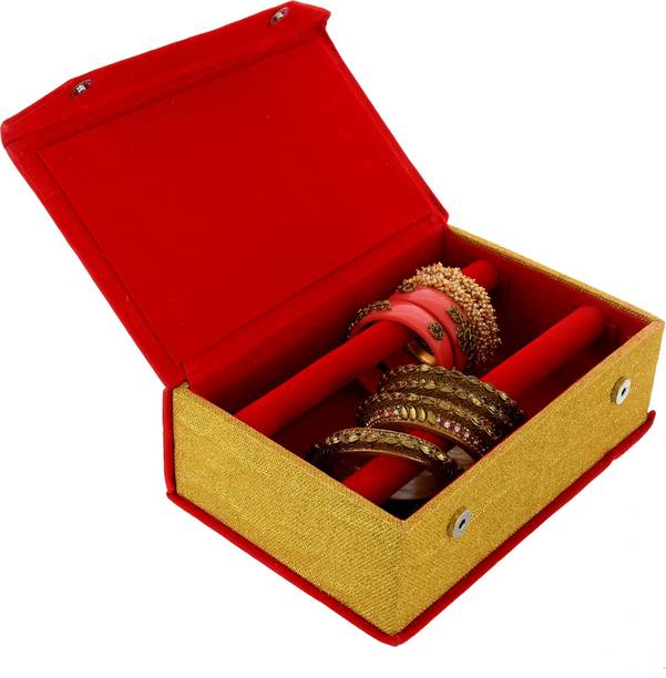KUBER INDUSTRIES Velvet Coated Wooden 2 Rod Bangle Storage Box With Magnetic Button (Red & Gold)-HS_38_KUBMART20944 Bangles Vanity Box