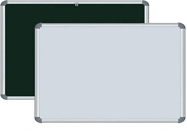 Devew Non Magnetic Melamine Whiteboard 1.5x2 feet Double Sided White Board and Chalk Board one Side White Marker and Reverse Side Chalk Board Surface Whiteboards