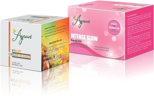 Aysun Fruit Cream Bleach & Intense Glow Facial Kit Combo Pack of 2