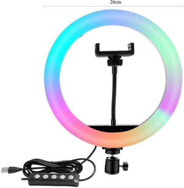 Wrapo 10" Selfie RGB LED Ring Light Dimmable with 21 Colours and Shutter for Live Stream for YouTube, Makeup, Photography, Video Shooting, Light for Reels, Vigo, Studio Lighting, taka Tak Videos (Without Tripod) Ring Flash