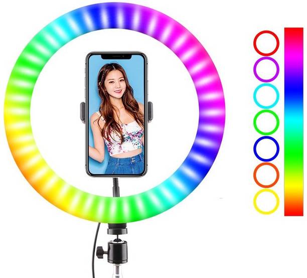 Wrapo 10 Inch Multi color Red Green Blue (RGB) and Normal Light Selfie Ring without Tripod & Remote Control, 360° Rotatable Photography Dimmable Studio Lighting for Live Streaming Ring Flash