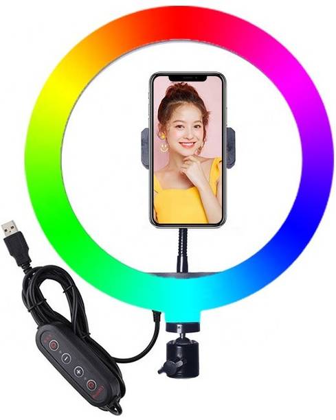 Webilla Multi color Red Green Blue (RGB) and Normal Light Selfie Ring 10 Inch Ring without Tripod & Remote Control 360° Rotatable Photography Dimmable Studio Lighting, for Live Streaming Ring Flash