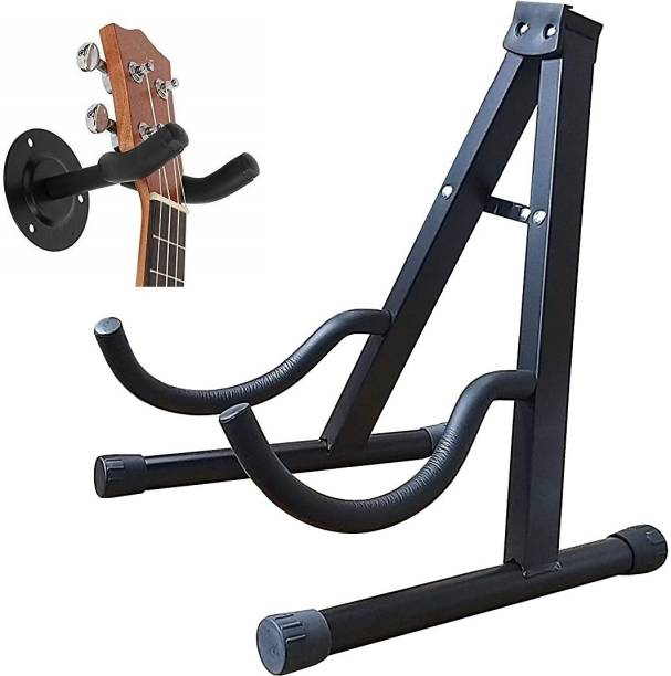 AMG Music Guitar Floor Stand With Guitar Wall Mounted Hanger Folding A Frame Guitar Hanger Mounted Hook Hanger Metal Body Stand for Acoustic Guitar, Bass Guitar, Electric Guitar, Banjo, Ukulele, Mandolin, Violin,Cello and More A Frame Stand