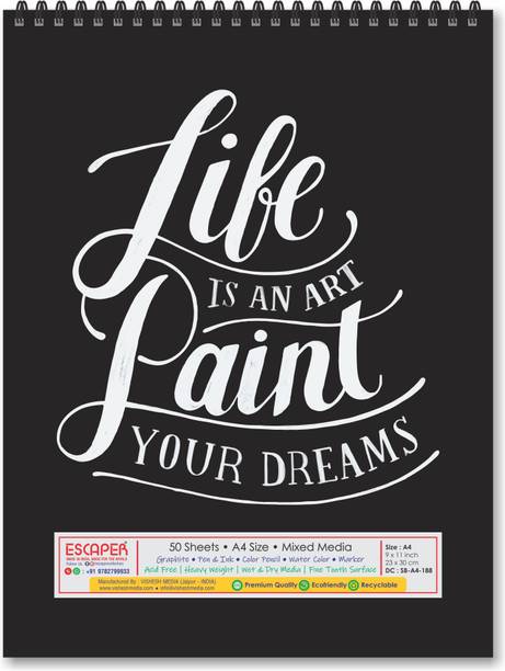 ESCAPER Life is an Art Theme Sketchbook a4 Size (50 Sheets)| Artist Sketch Pads | Artist Drawing Book | Sketch Book For Painting Sketch Pad