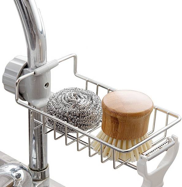 KitchenFest ® Stainless Steel Kitchen Faucet Soap Sponge Holder Dish Drain Rack for Sink Caddy Tap Organizer