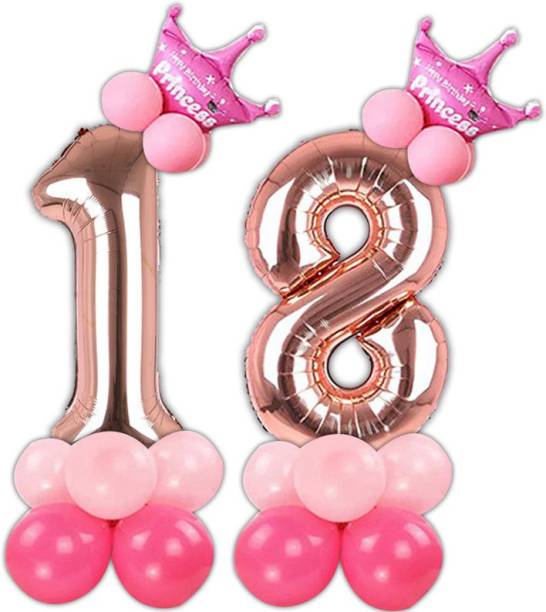 Shopperskart Solid  Rose Gold Toy Foil Balloon with crown & balloons for 18th Birthday Decoration Items for Girls Balloon