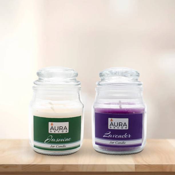 AuraDecor Set of 2 Cookie Highly Fragrance Jar Candle (Lavender & Jasmine) Burning Time 30 to 35 hours Approx. Each Candle