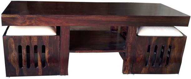 DRYLC FURNITURE Solid Wood Sheesham Wood Coffee Table With 2 Stool For Living Room Solid Wood Coffee Table