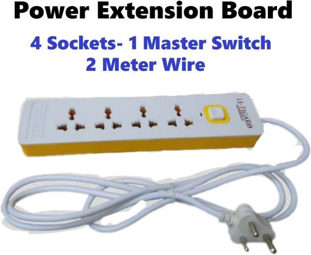 REALON Extension Board 4 Sockets- 1 Switch with Heavy Duty Junction Box and 2 meter Long Wire 10 A Three Pin Socket