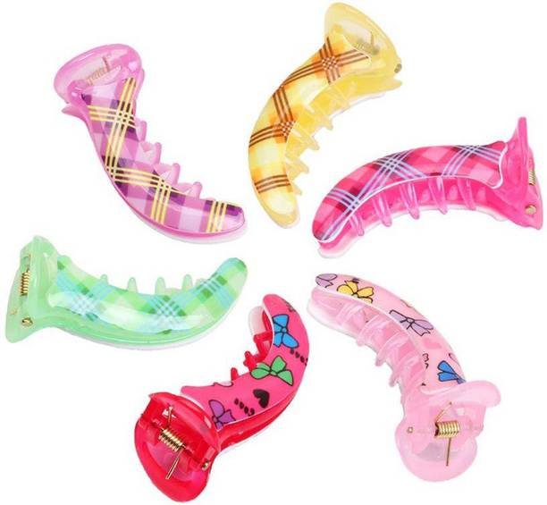 Ghelonadi Plastic Banana Hair Clip Ponytail Hair Barrettes Hair Accessories for Thick Fine Hair Girls and Women Multicolor (6 pcs) Banana Clip