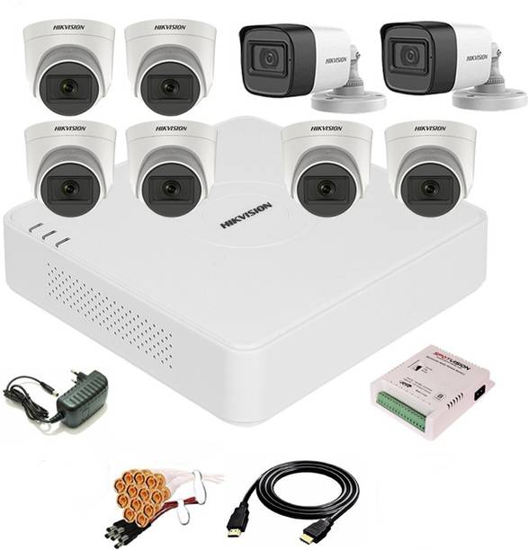 HIKVISION 8 Channal Turbo HD H.265 DVR 1Pcs,Outdoor Camera 5 MP Turbo HD AUDIO 2Pcs,Indoor Camera 5 MP Turbo HD AUDIO 6Pcs,Power Supply 1Pcs ,Full combo set Security Camera
