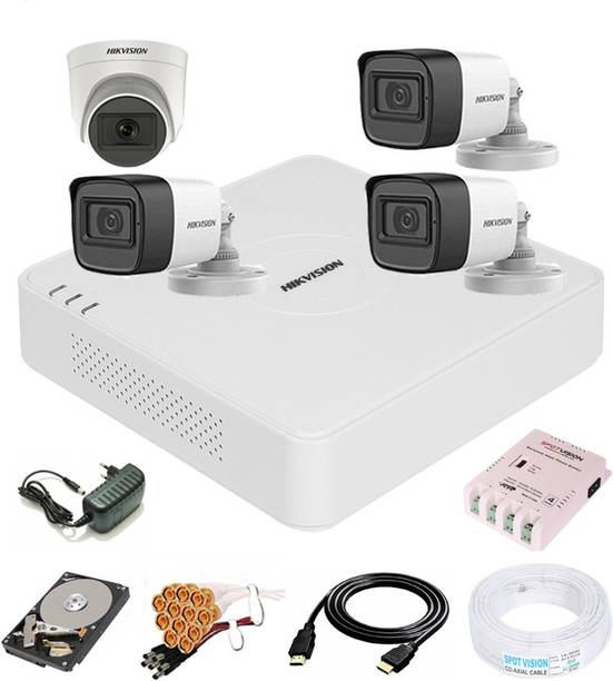 HIKVISION 4 Channal Turbo HD H.265 DVR 1Pcs,Outdoor Camera 5 MP Turbo HD AUDIO 3Pcs,Indoor Camera 5 MP Turbo HD AUDIO 1Pcs,1 TB Surveillance Hard Disk,Full combo set Security Camera