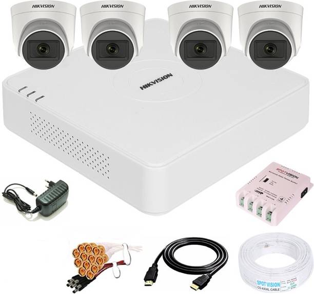HIKVISION 4 Channal Turbo HD H.265 DVR 1Pcs,Indoor Camera 5 MP Turbo HD AUDIO 4Pcs, ,Full combo set Security Camera