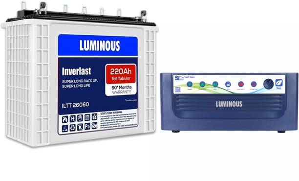 LUMINOUS Inverlast ILTT 26060 220Ah Tall Tubular Battery With Eco Volt Neo 950 Sine Wave Inverter Tubular Inverter Battery