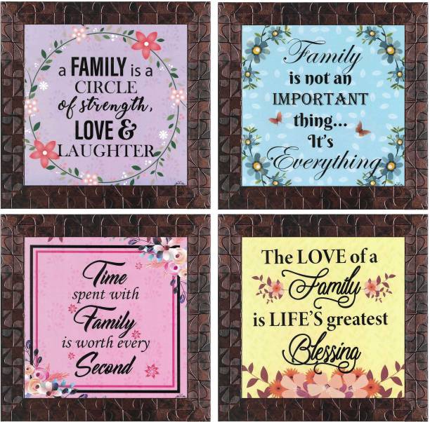 Indianara Set of 4 Family Quote Framed Wall Hanging Laminated Paintings Matt Art Prints 9.5 inch x 9.5 inch each without Glass (1189GBNN) Digital Reprint 19 inch x 19 inch Painting