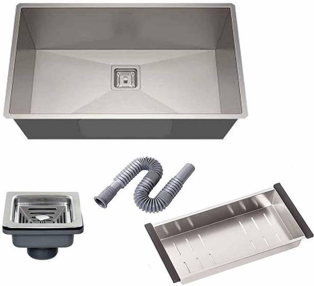 Prestige (24"X18"X10") 304 Grade Stainless Steel Matte Finish Single Bowl Hand Made Kitchen Sink With Waste Coupling And drain basket , Vessel Sink (Sliver) Under Counter Basin