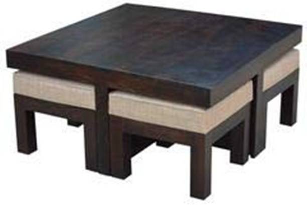 HDWOOD Solid Sheesham Wood Coffee Table With Four Stools For Living Room/ Office/ Cafe. Solid Wood Coffee Table