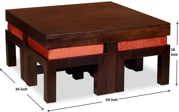 JHDECOR Solid Wood Sheesham Wood Coffee Table With 4 Stools For Living Room Solid Wood Coffee Table