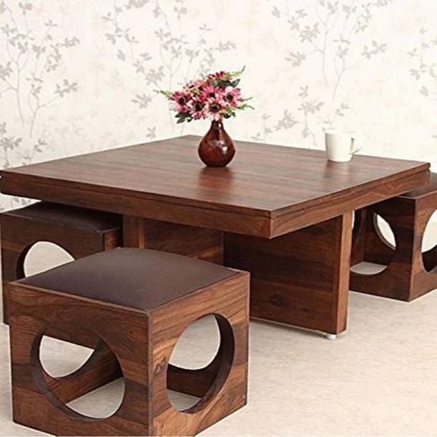 HDWOOD Solid Sheesham Wood Coffee Table With Four Stools For Living Room / Office /Cafe Solid Wood Coffee Table