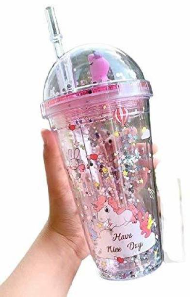 mgc craft Plastic Sipper Tumbler with Straw, 1 Tumbler, 1 Straw, Multicolour Decorative Bottle