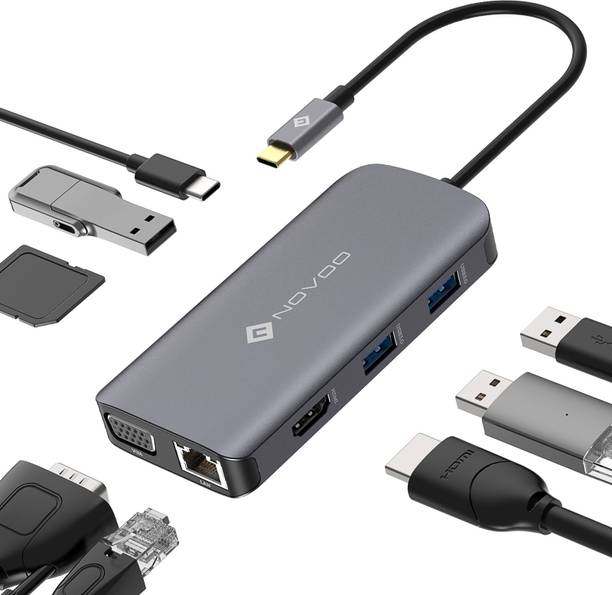 NOVOO 9 IN 1 USB C Docking Station HDMI VGA Ethernet 1000Mbps, 100W PD Charging, 3USB3.0, SD/TF Slots, Thunderbolt 3 Dock for MacBook Pro Air iPad Pro Dell XPS Chromebook NVHUBGY09PDNS Docking Station