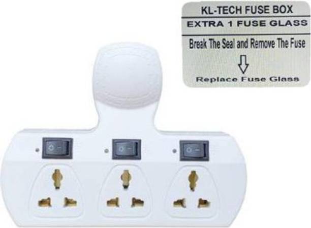 KL-TECH 3+3 Electric Spike With Fuse Holder Protection Power Extension board,Extension Board With Individual Switch, LED Indicators and Cordless Extension 6 Amp (EXTRA 1 fuse glass) Three Pin Plug