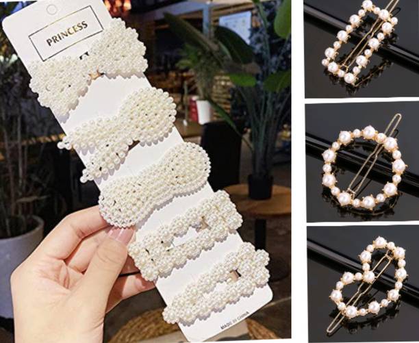 HOMEMATES 8 Pcs Pearl Hair Clips for Women rhinestone Crystal Metal Hair Pins for Girls Women Golden Crystal Hair Pin Hair Clip Fancy Jewellery Lock Pin Hair Accessories (Random) Hair Pin