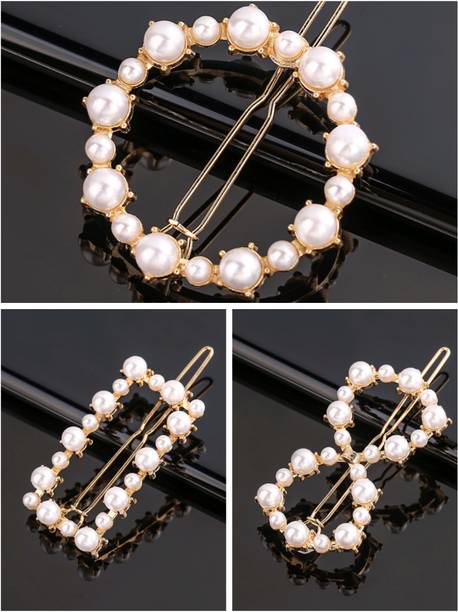 HOMEMATES 3 Pcs Pearl Hair Clips for Women rhinestone Crystal Hair Pins for Girls Women Golden Crystal Hair Pin Hair Clip Fancy Jewellery Lock Pin Hair Accessories (Random) Hair Pin