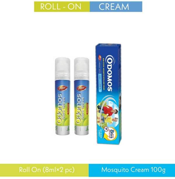 Odomos Mosquito Repellent Cream (100g) With Fabric Roll On ( 2Pc.)
