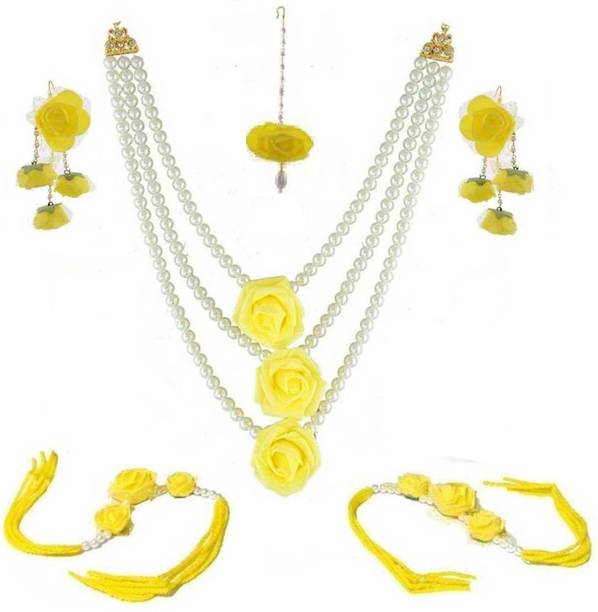 Rozec Fabric, Plastic, Paper Yellow Jewellery Set