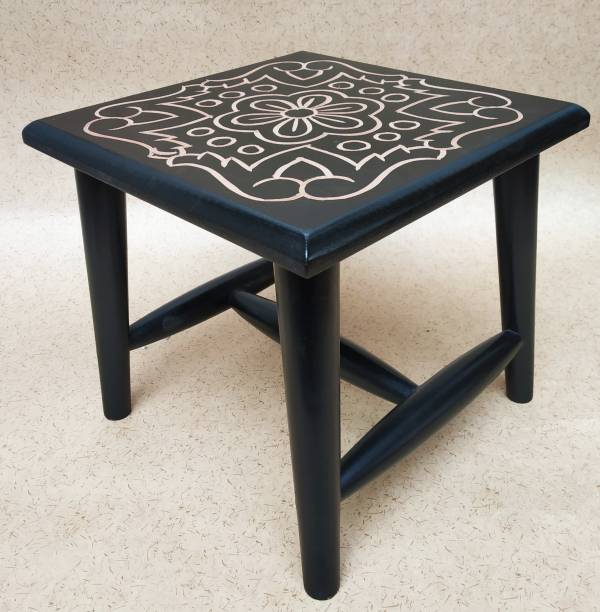 wood craft india Wooden Hand-Crafted Corner Side Stool for Living Room and Office | Small Side Table for lamp, Books, Flower Pot, Plants or vase, showpiece 10X10X10 INCH Solid Wood Side Table (Finish Color - Black, Pre-assembled) Living & Bedroom Stool