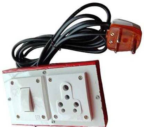 Kristina Surge protector Handmate, Wooden Material, Portable Electrical, Switch Board, Extension Board 1 Switch 1 sockets with in 1 Attached 3 Pin Power Plug and 5 meter Wired. (Heavy Load) 1  Socket Extension Boards